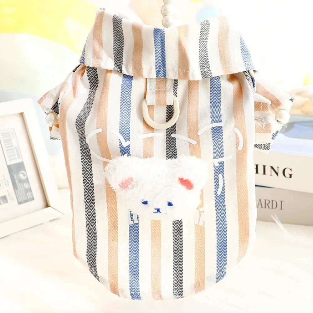 Striped Pet Shirt with D-Ring for Cats & Small Dogs