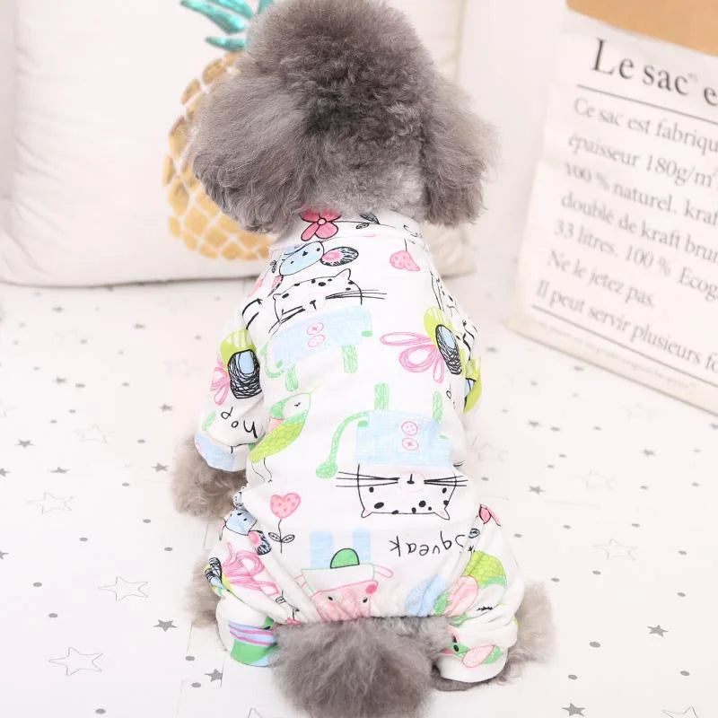 Soft Cotton Printed Pyjama Jumpsuit for Small Dogs