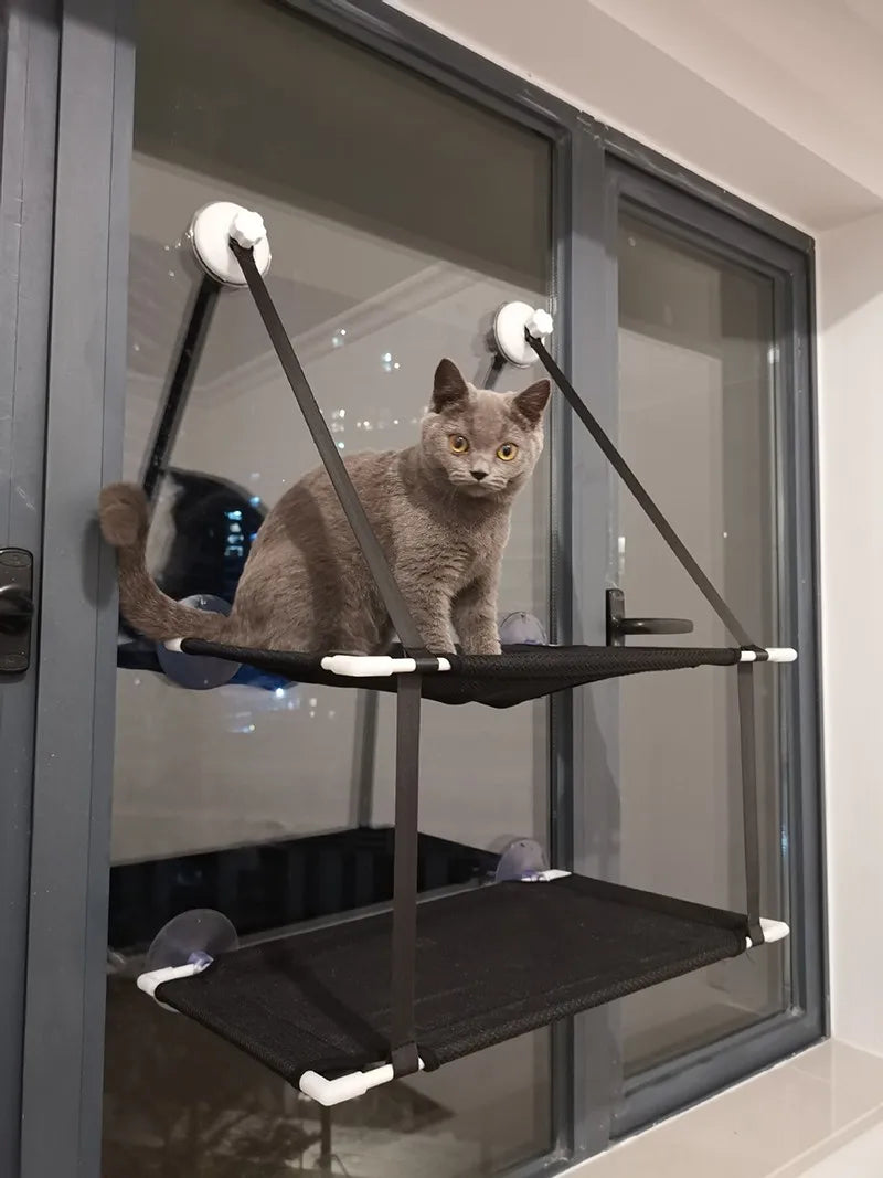 Double-Decker Window Cat Hammock – Suction Cup Bunk Bed for Cats
