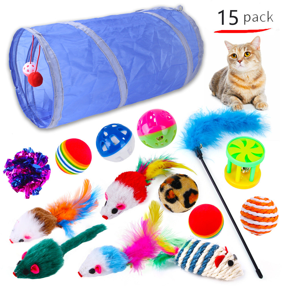 Foldable Cat Play Tunnel with Toys - Interactive Tent for Kittens