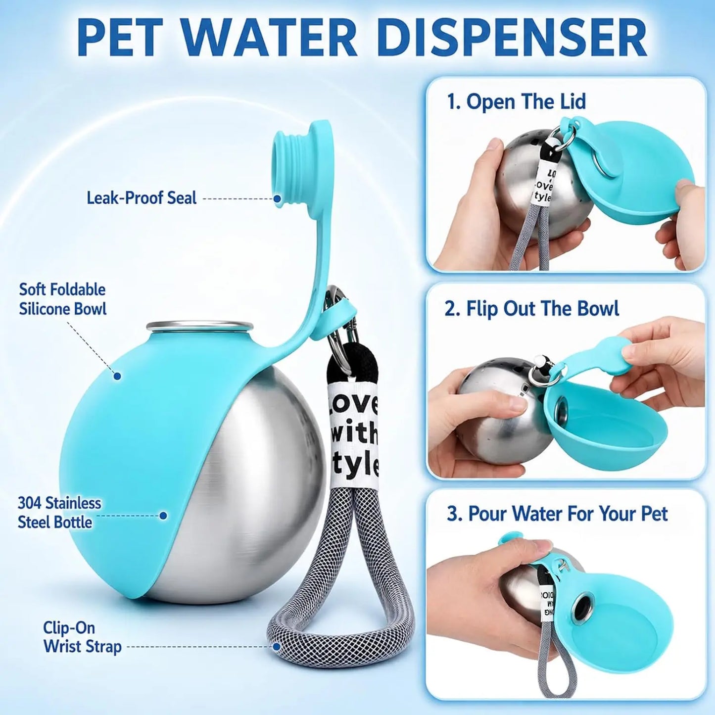 2-in-1 Dog Water Bottle with Foldable Silicone Bowl