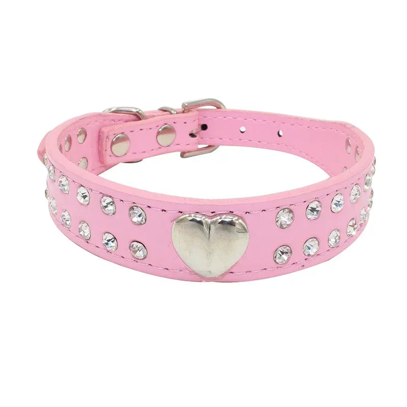 Rhinestone Heart Pet Collar