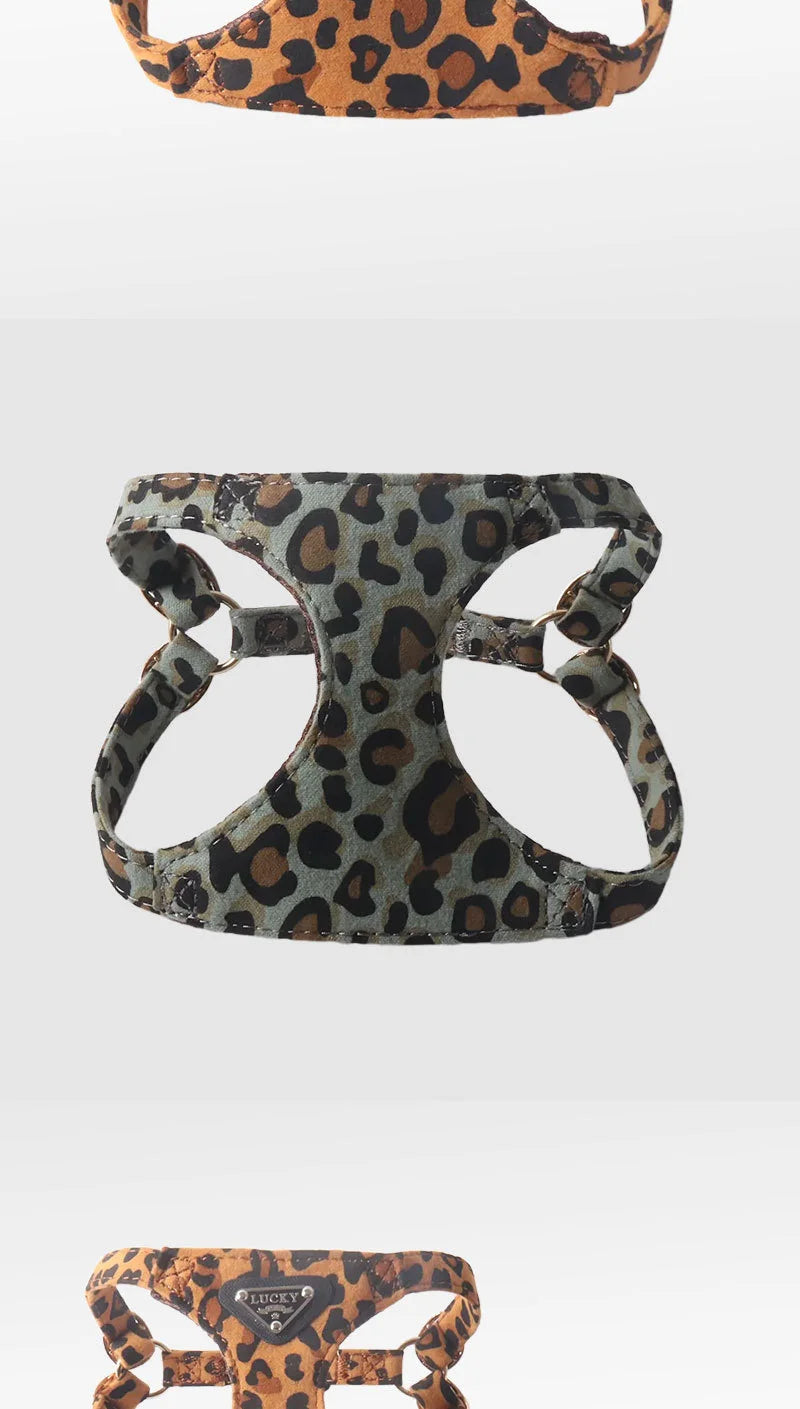 Leopard Print Dog Harness & Lead Set – Padded Vest for Small Dogs