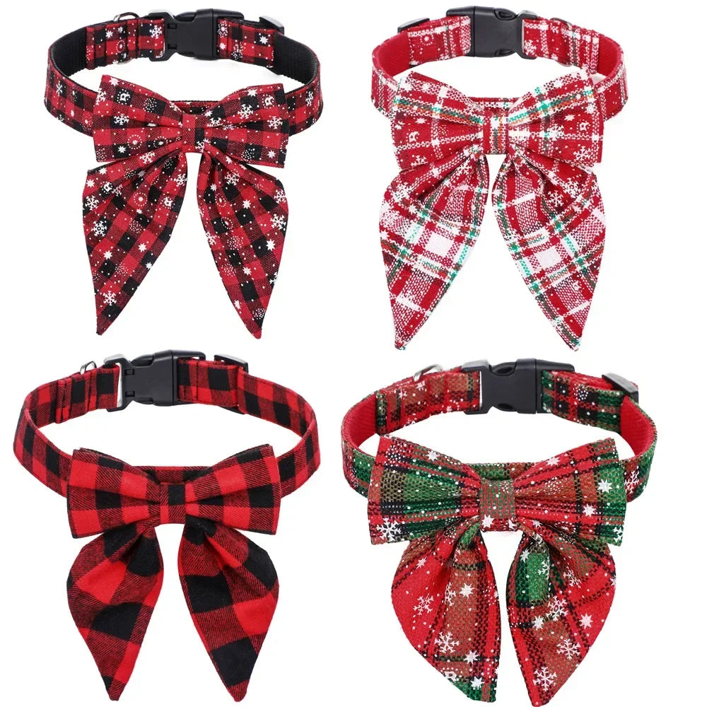 Christmas Dog Collar with Snowflake Bow - Festive Cotton Collar for Dogs and Cats