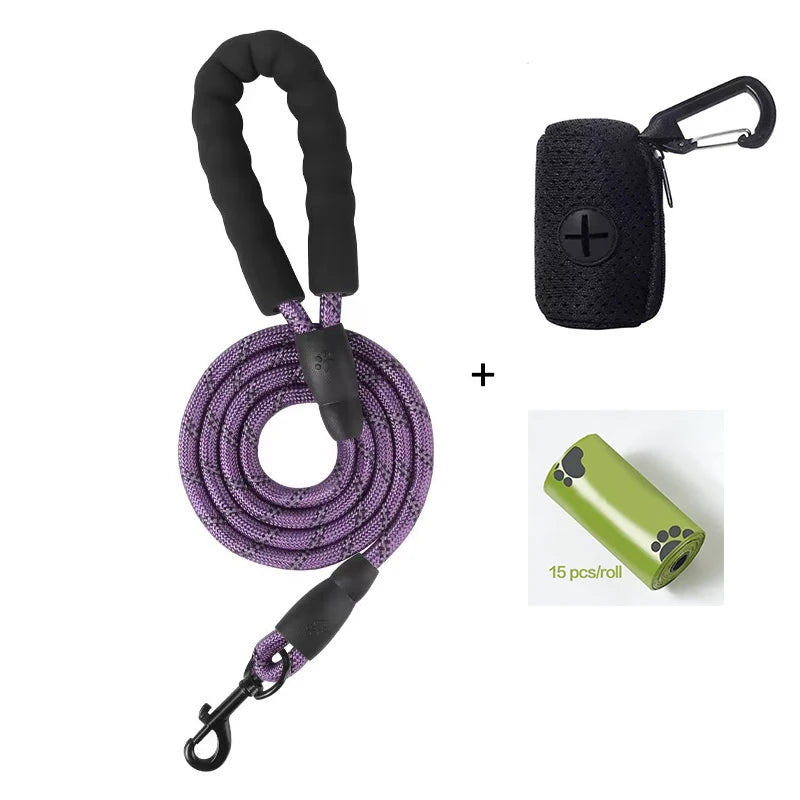 Reflective Dog Leash with Poop Bag Dispenser