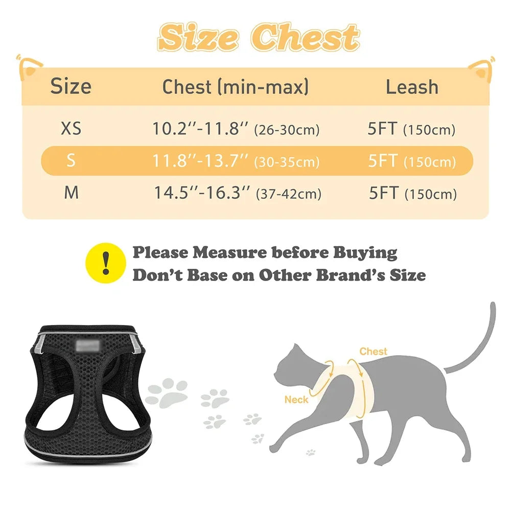 Adjustable Mesh Harness & Lead Set — Breathable Reflective Vest for Small Dogs & Cats