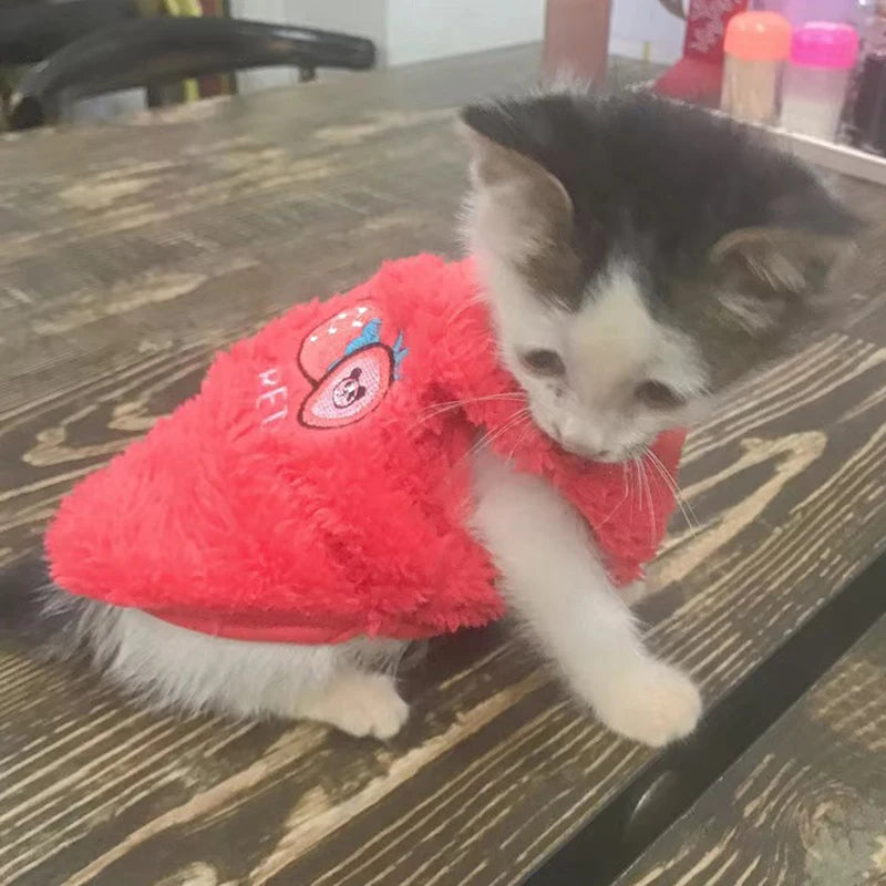 Cartoon Print Plush Vest for Small Animals & Kittens