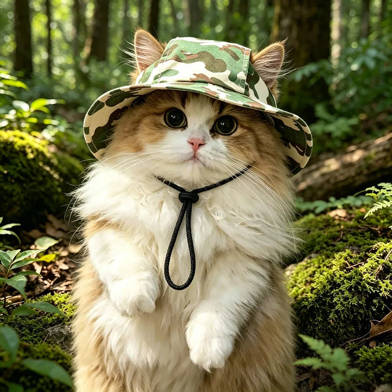 Cotton Bucket Sun Hat with Ear Holes for Cats & Small Dogs