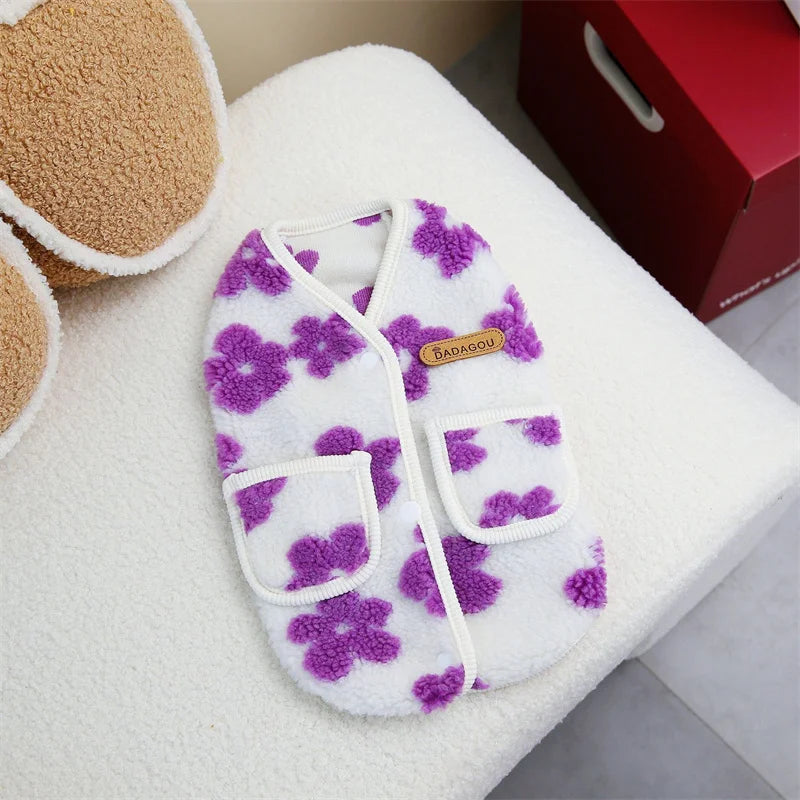 Floral Print Coral Fleece Jacket for Cats & Small Dogs