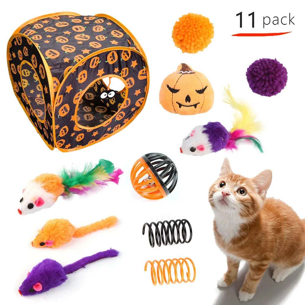 Halloween Cat Toy Variety Set with Wand, Mouse and Bell