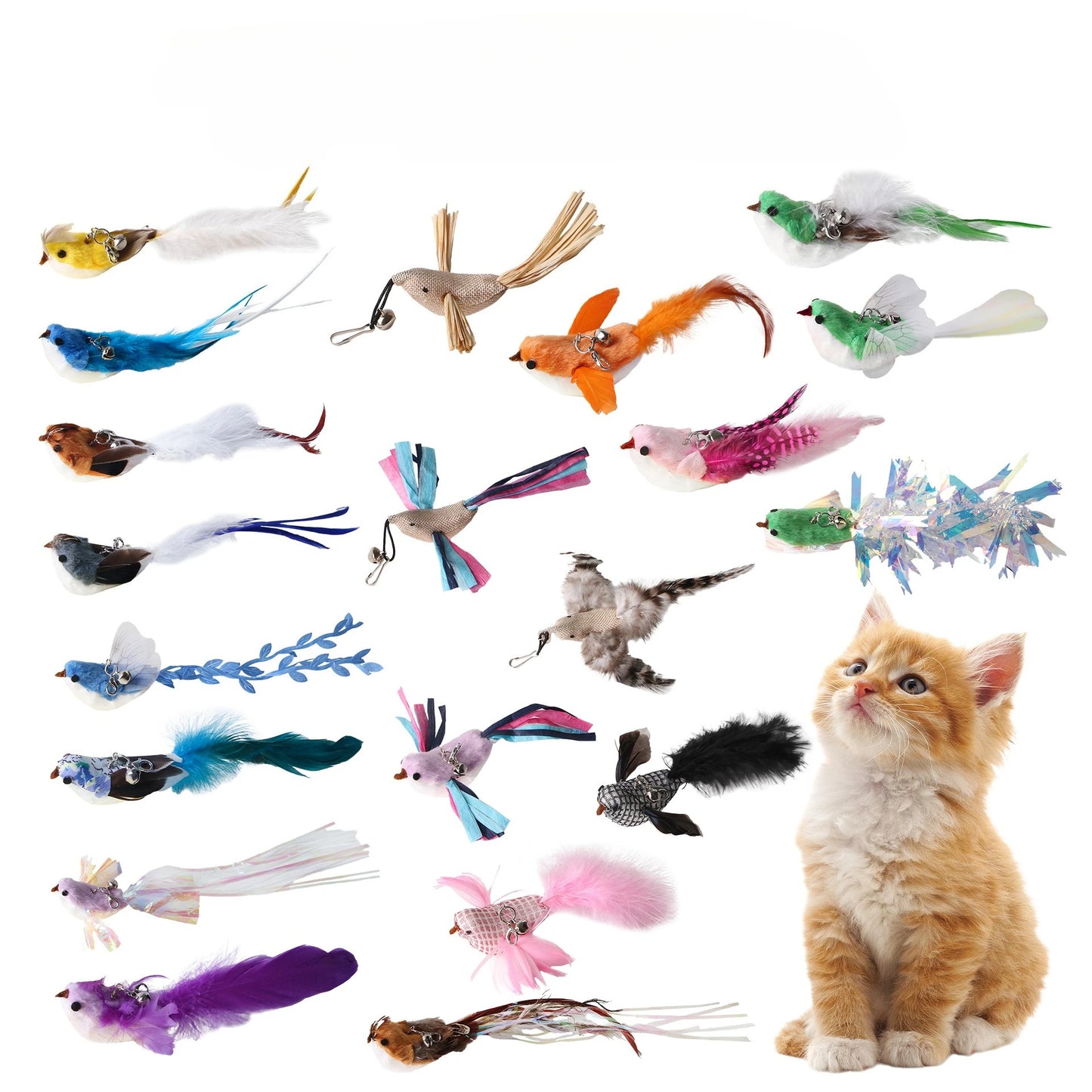 Baguette pour chat avec oiseau mains libres et ventouse - Jouet interactif avec clochette