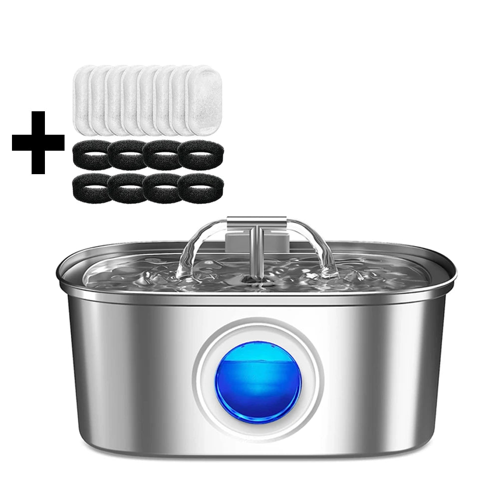 Stainless steel automatic cat water dispenser, pet water dispenser with visual window, USB powered cat fountain
