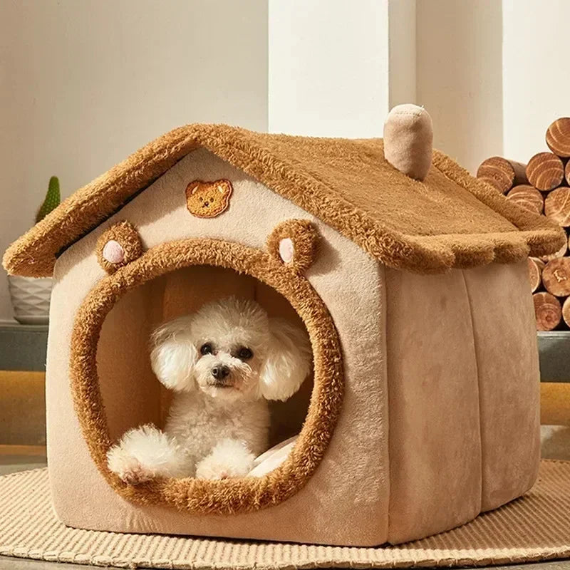 Foldable Plush Pet House for Cats & Small Dogs