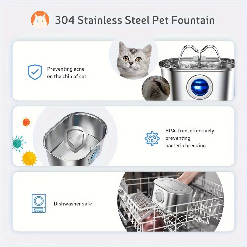 Distributeur d'eau pour animaux de compagnie en acier inoxydable 3,2 L, fontaine à eau automatique pour chat, distributeur d'eau intelligent pour chien, bol d'eau avec fenêtre visuelle, accessoires pour animaux de compagnie