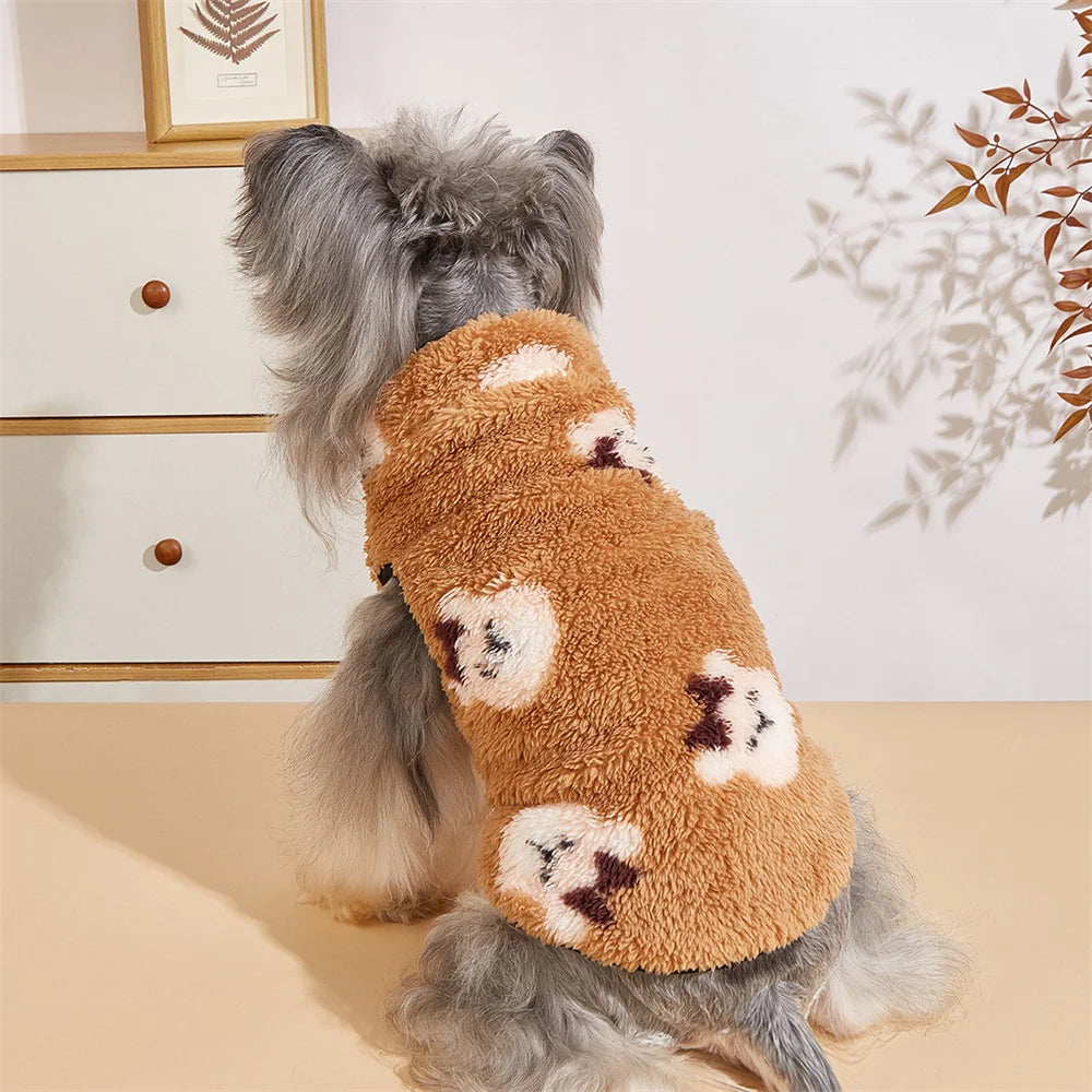 Cartoon Print Plush Vest for Small Dogs & Cats | Autumn Winter