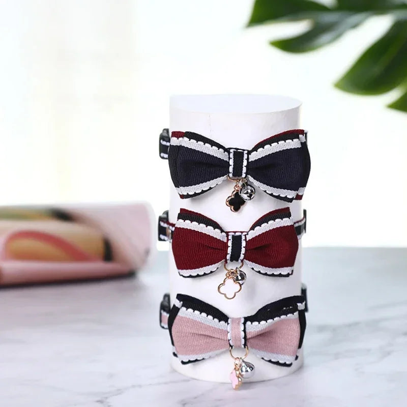 Adjustable Bow Collar with Bell for Cats and Small Dogs