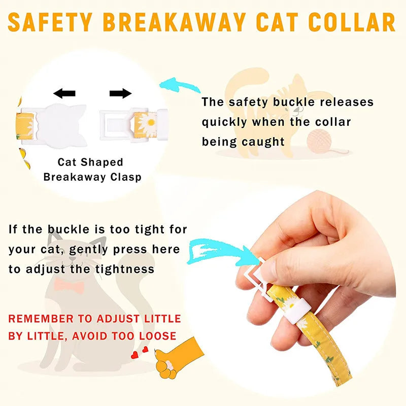 Collier de chat sécurisé avec support AirTag marguerite et grelot