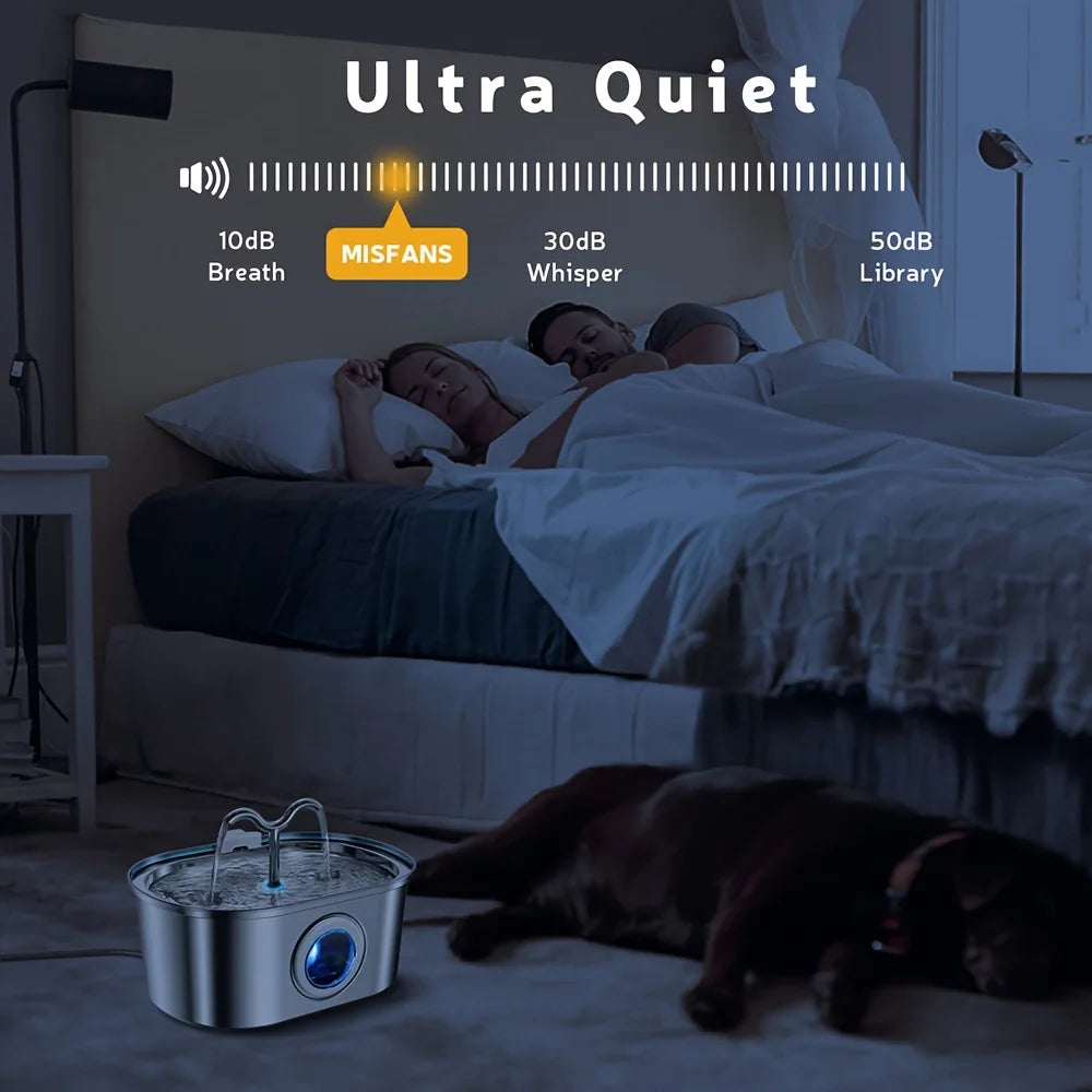Distributeur d'eau pour animaux de compagnie en acier inoxydable 3,2 L, fontaine à eau automatique pour chat, distributeur d'eau intelligent pour chien, bol d'eau avec fenêtre visuelle, accessoires pour animaux de compagnie