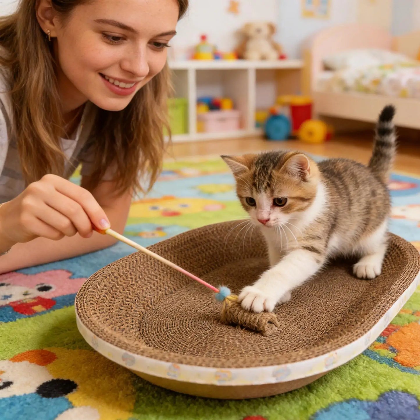 Oval Corrugated Cardboard Cat Scratcher & Lounge Bed