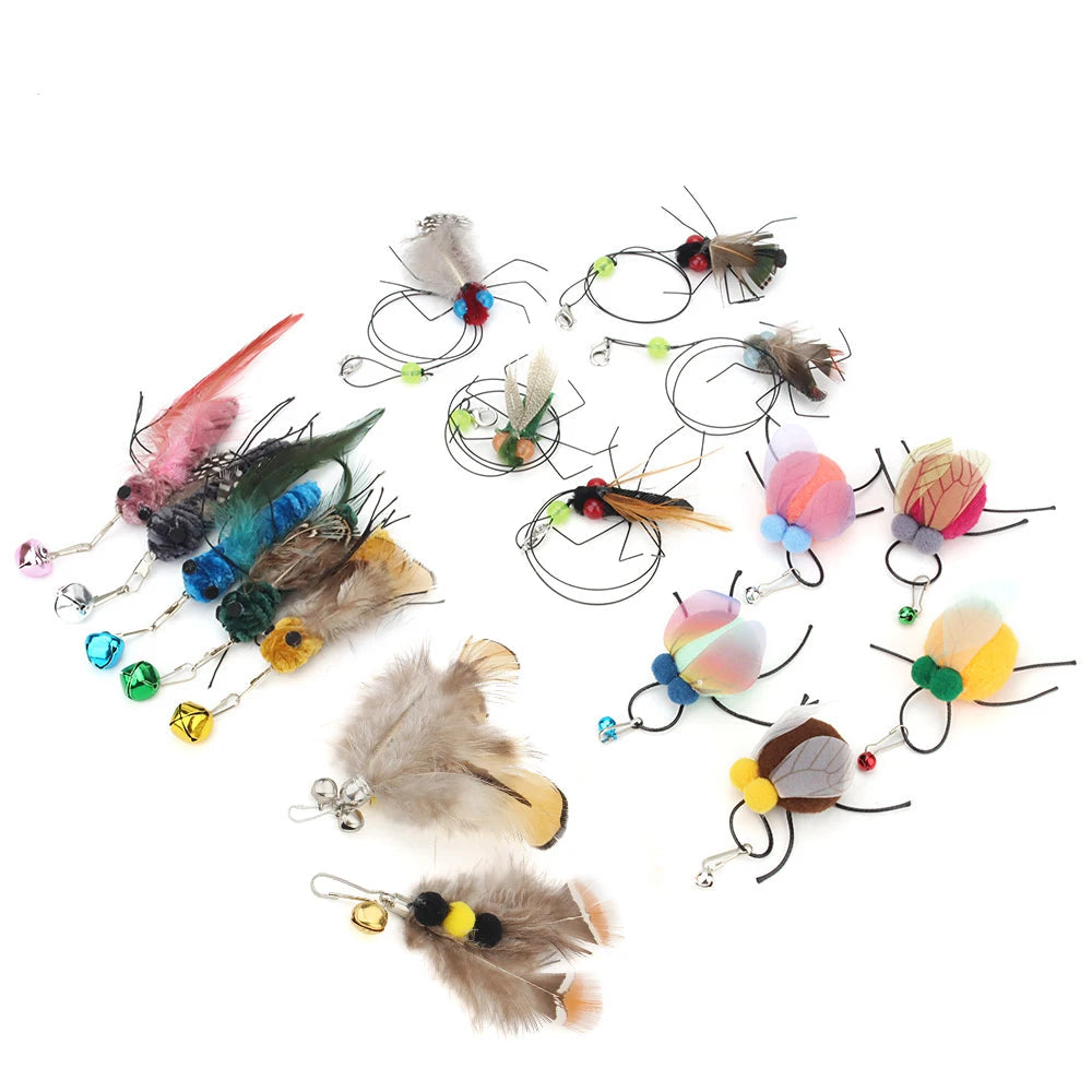Cat Toy Replacement Heads – Feather Bug Wand Accessories (5pcs)