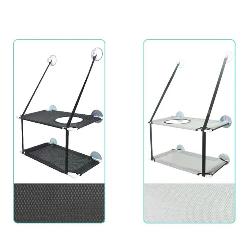 Double-Decker Window Cat Hammock – Suction Cup Bunk Bed for Cats