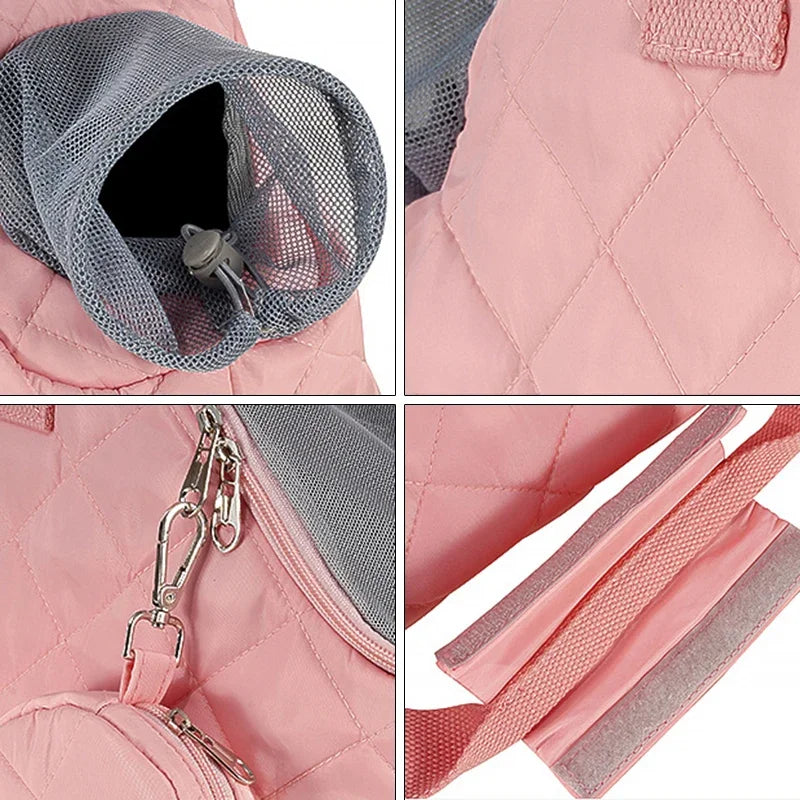 Quilted Portable Breathable Cat Puppy Travel Tote Handbag with Detachable Shoulder Strap Small  Kitten Pet Outdoor Carry Bags