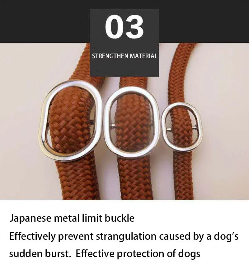 Laisse-collier chien - Corde tressée robuste avec boucle réglable pour grands chiens