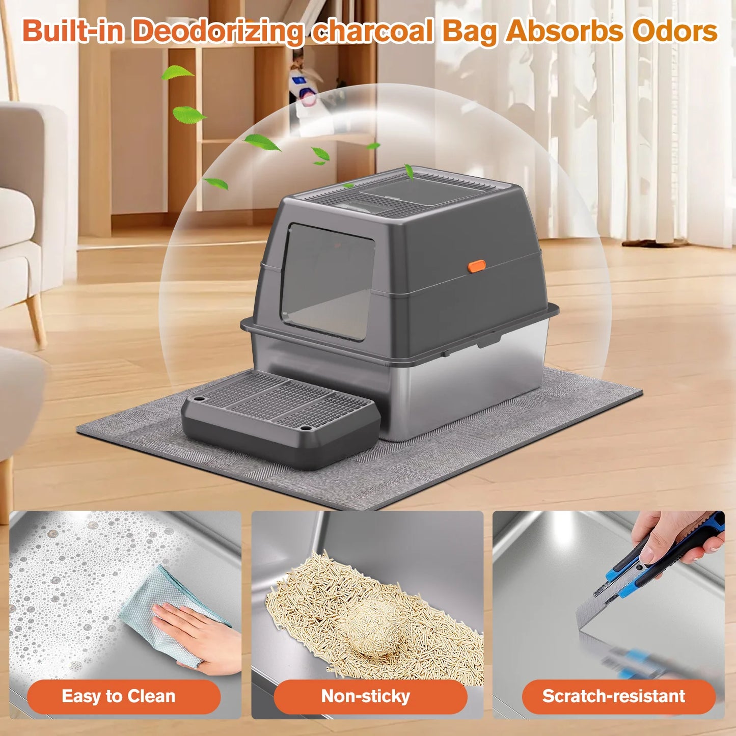 Extra Large Enclosed Stainless Steel Cat Litter Box with Lid