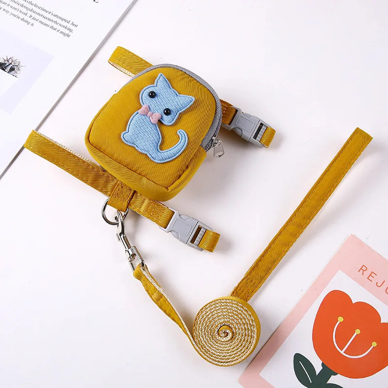 Cartoon Print Cat & Dog Harness with Leash Set and Snack Bag