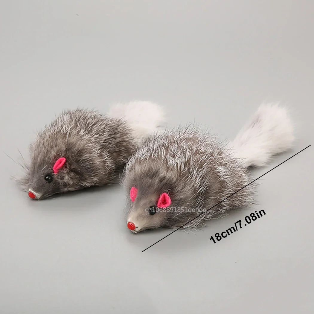 Rabbit Fur & Plush Mouse Toy for Cats – Long Tail Chew & Play Mice