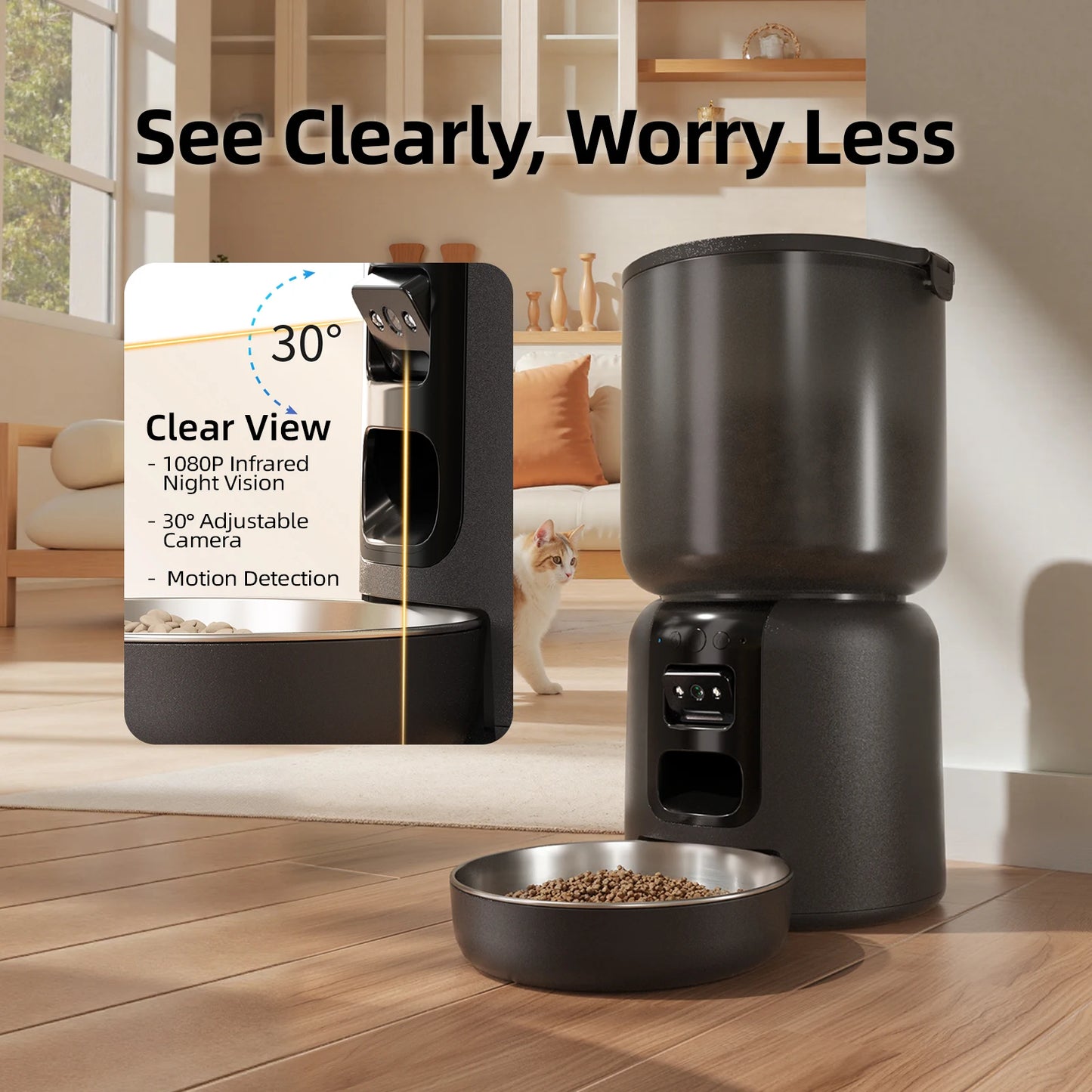 4L Cat Automatic Feeder With Camera Video Pet Feeder Support 2.4G And 5G Network Cat Food Distributor With Night Vision Function
