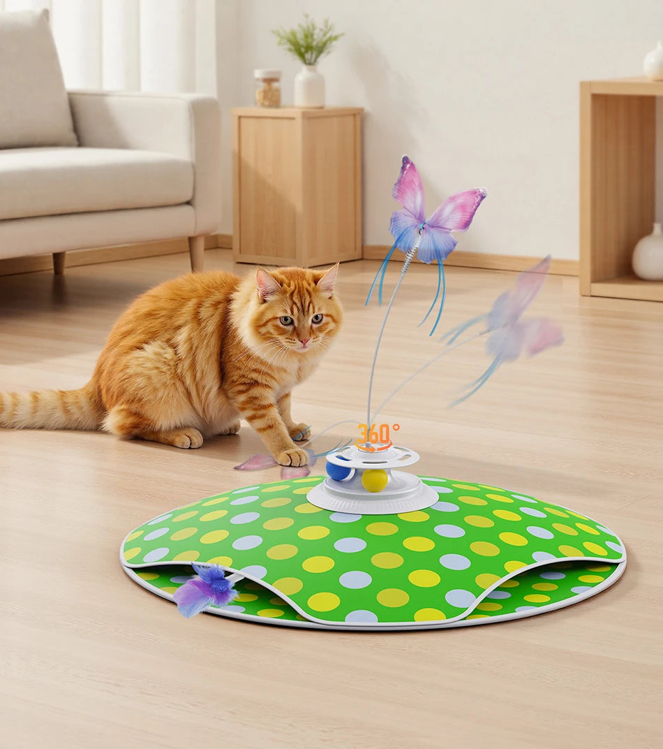 3-in-1 Interactive Cat Toy — Hide & Seek, Feather Chaser & Track Ball