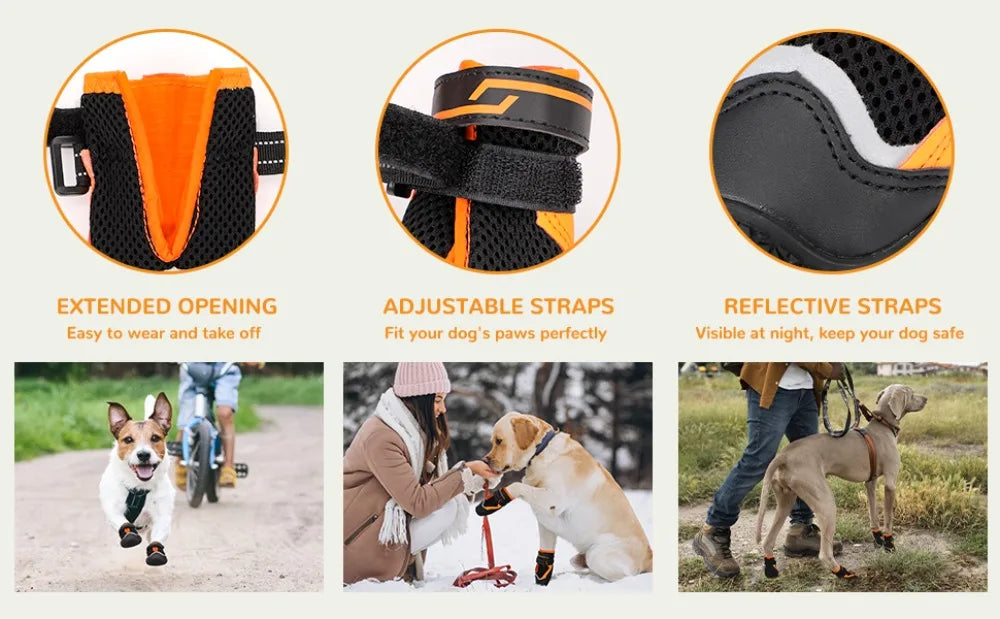 Reflective Dog Boots & Paw Protectors with Hard Toe Cap | Set of 4