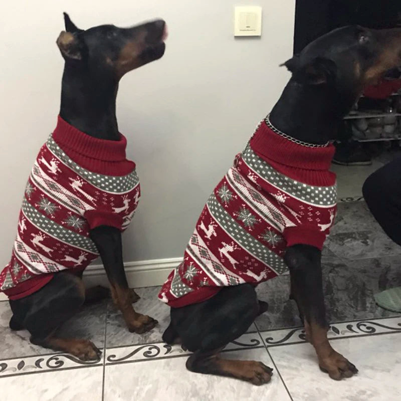 Autumn Winter Elk Print Knit Sweater for Medium & Large Dogs