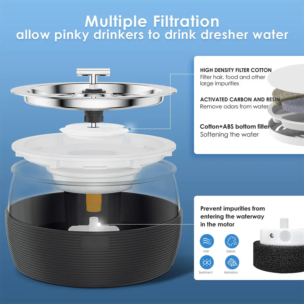 Fontaine à Eau Premium pour Animaux en Acier Inoxydable - Distributeur Automatique 3L avec Filtre et Robinet