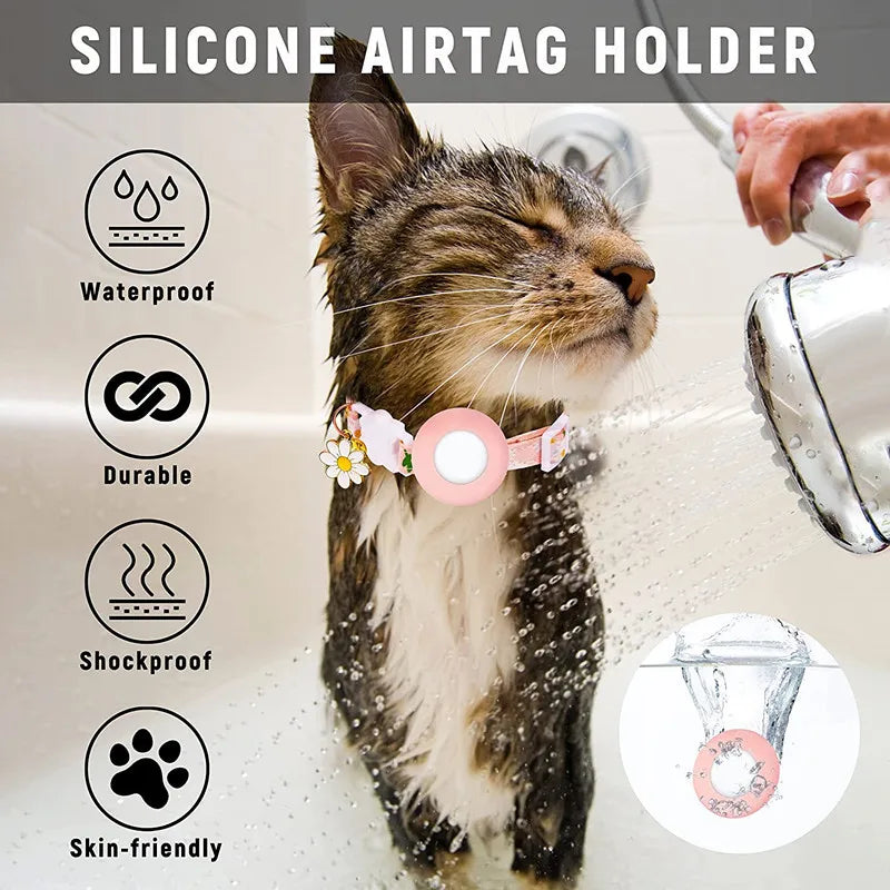 Collier de chat sécurisé avec support AirTag marguerite et grelot