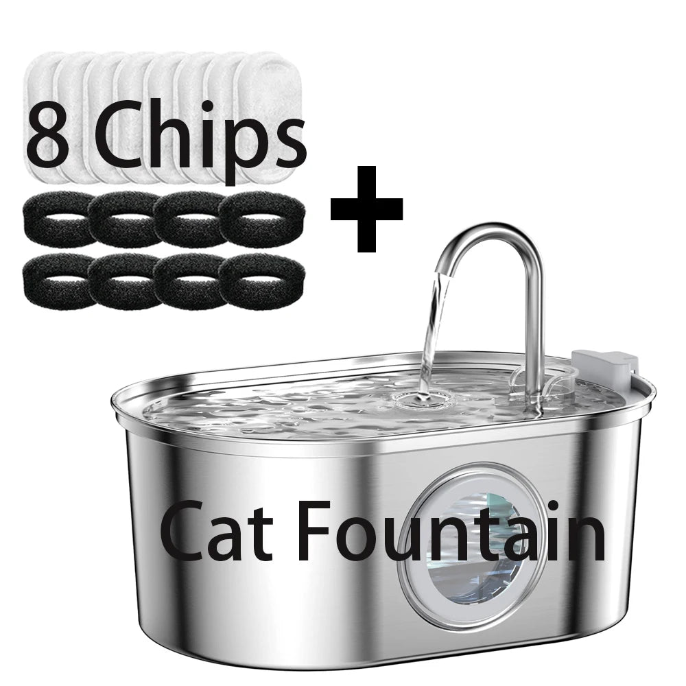 Transparent Window Cat Water Dispenser with sensor 3.2L/108oz Super Quiet& Pets Auto Filter Stainless Steel Cats Water Fountain