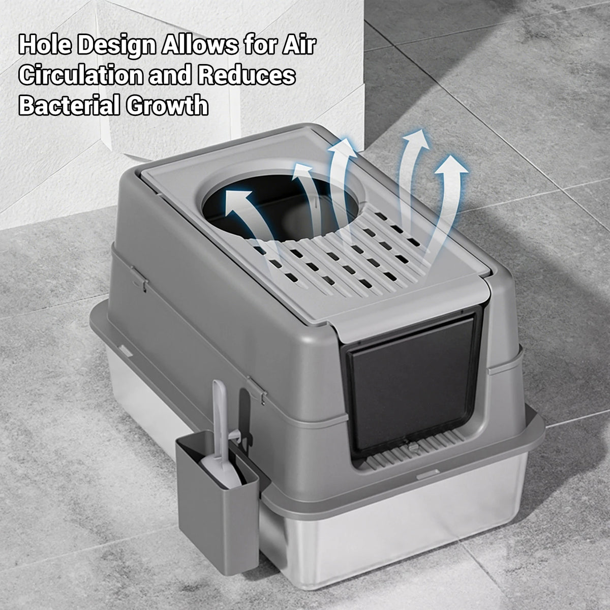 Extra Large Stainless Steel Cat Litter Box | 35L | Flip-Top | Dual Entry | Odour Control