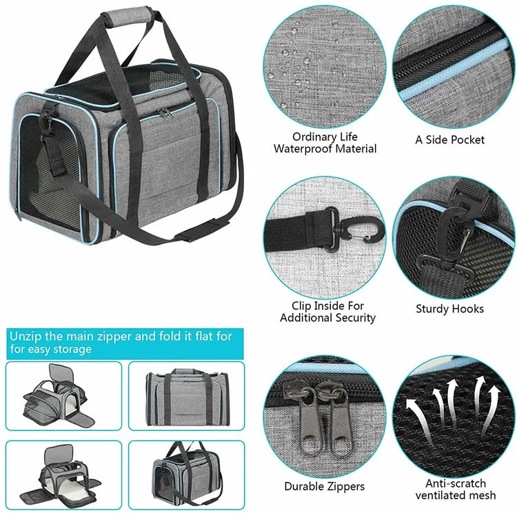 Foldable Expandable Pet Carrier Bag | Breathable Mesh Handheld Bag for Cats & Small Dogs