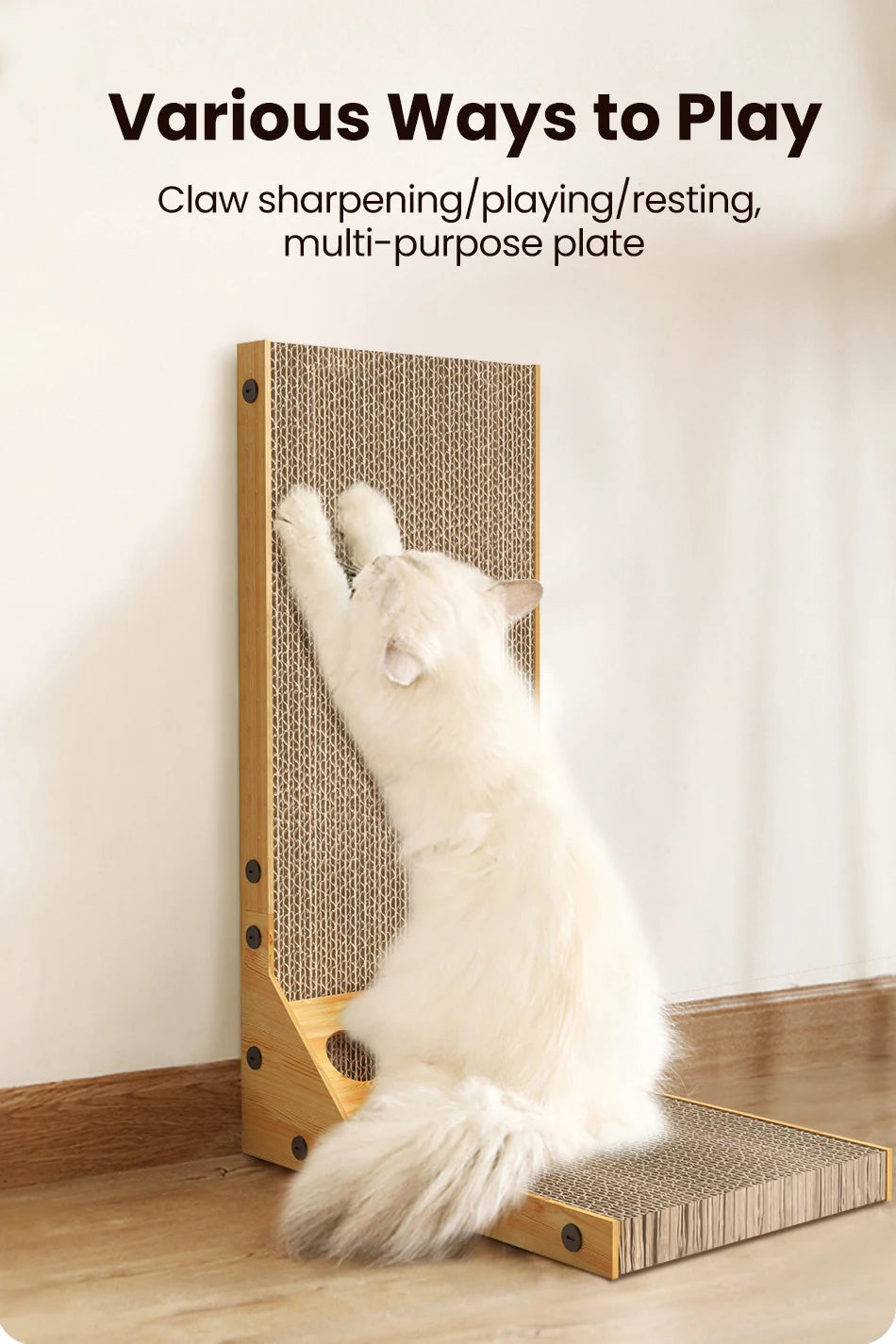 L-Shaped Cat Scratcher with Trackball Toy & Furniture Protector