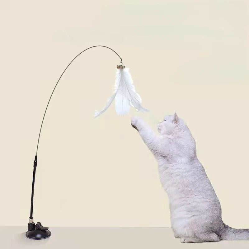 Hands-Free Suction Cup Cat Toy - Interactive Feather Wand Set