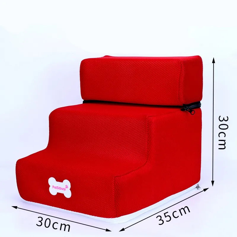Anti-Slip Pet Stairs with Removable Washable Cover – 2 or 3 Step Ramp for Dogs & Cats