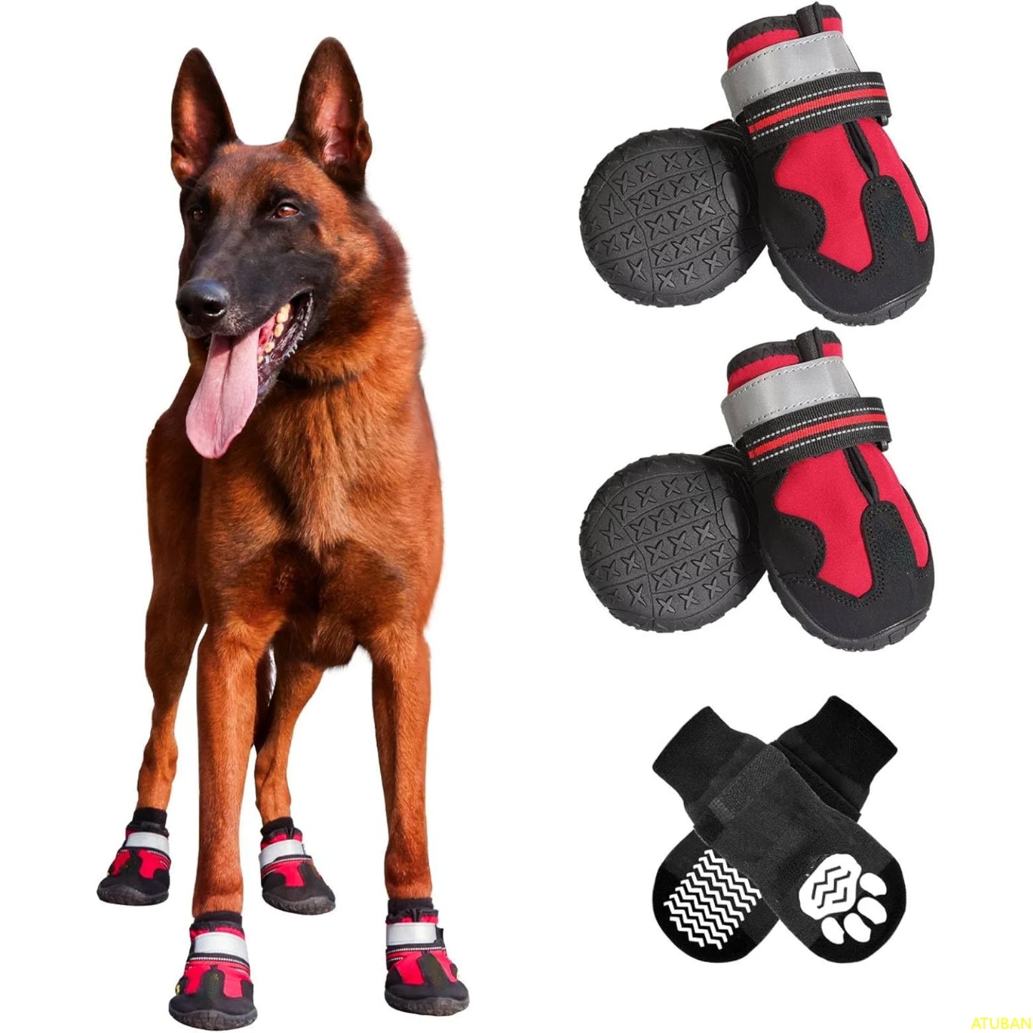 Bottes imperméables pour chien - Protections de pattes réglables et réfléchissantes tout terrain