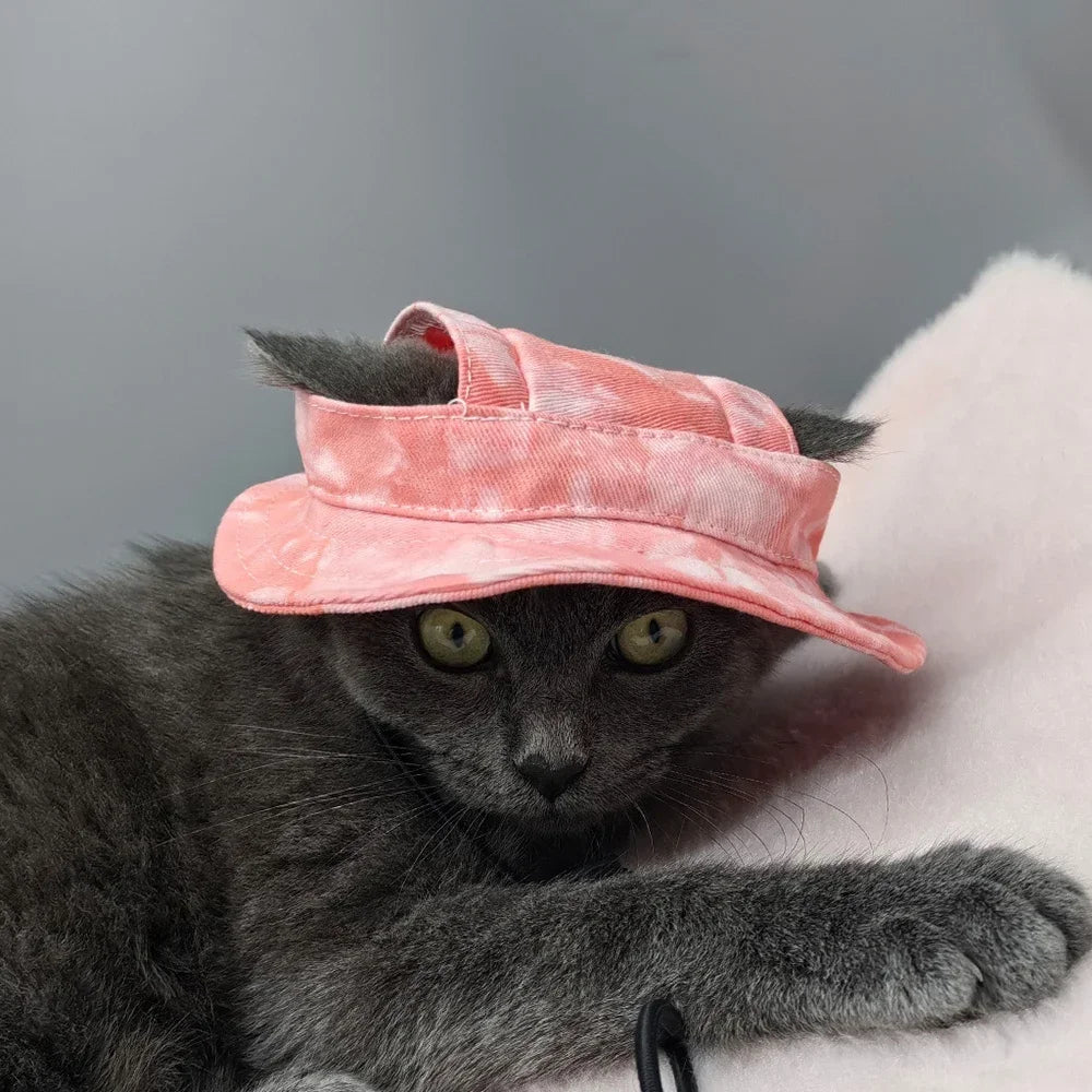Adjustable Cotton Baseball Cap for Dogs & Cats – Ear Hole Sun Hat for Small & Medium Pets