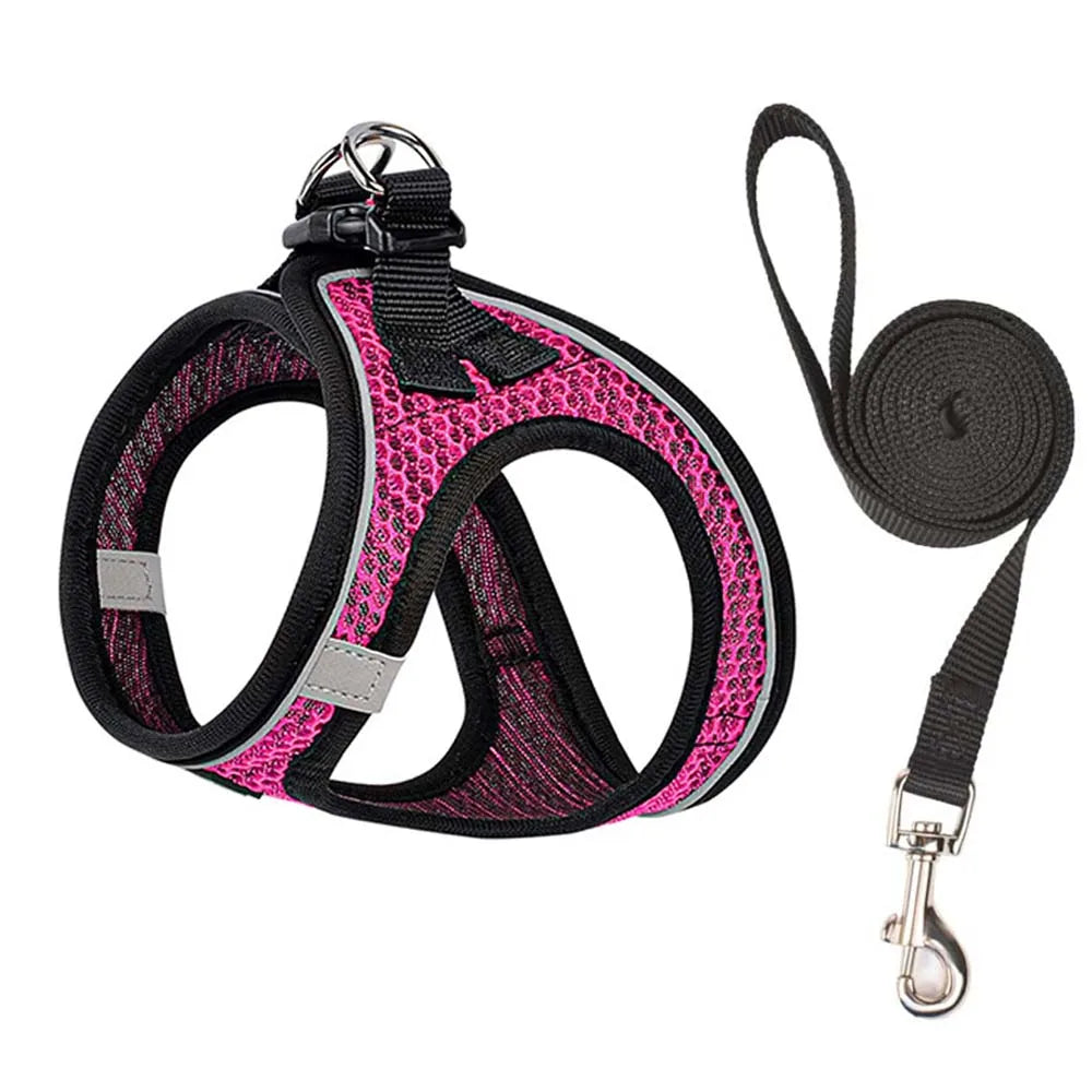 Adjustable Mesh Harness & Lead Set — Breathable Reflective Vest for Small Dogs & Cats