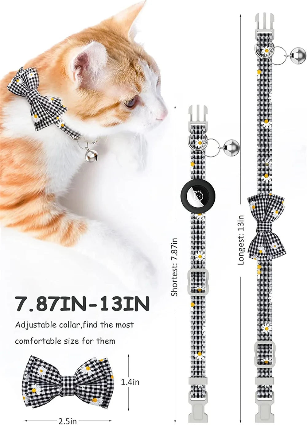 Collier de chat à dégagement rapide avec support AirTag et clochette