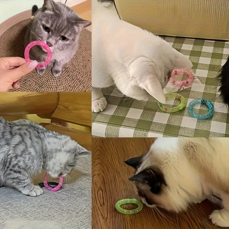 Donut-Shaped Spring Toy with Bell for Cats