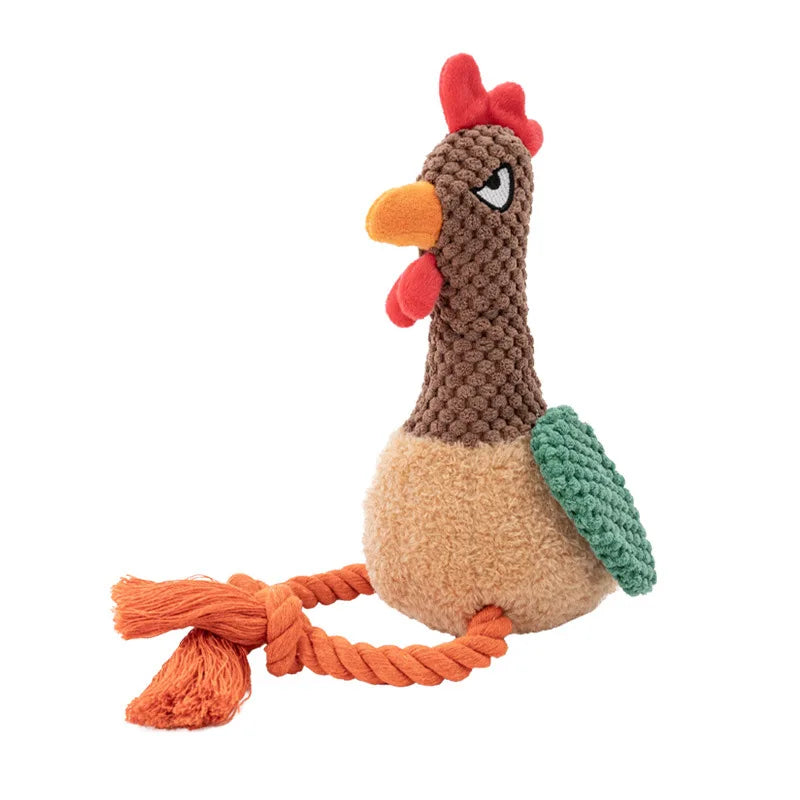 Plush Rooster Rope Dog Toy - Braided Cotton Chew Toy