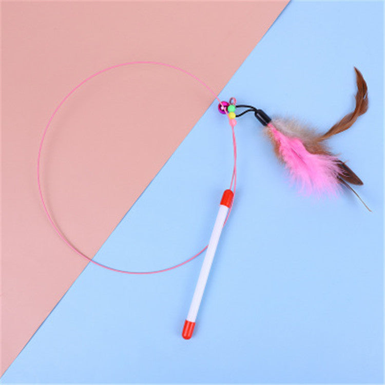 Interactive Feather Wand Cat Toy - Wire Teaser Stick for Kittens