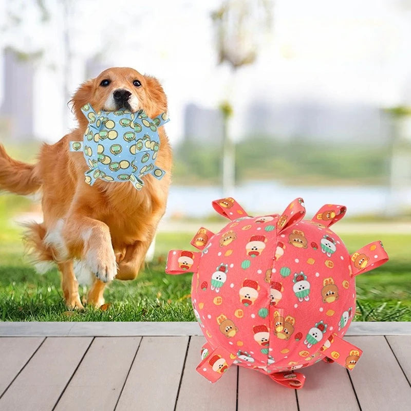 Interactive Ball Dog Toy with Plush Handle and Bells